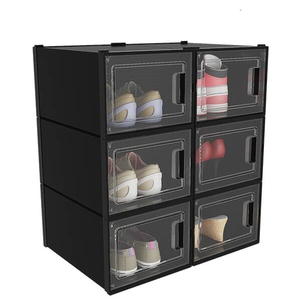 Bed Bath and Beyond 6pc Black Stackable Shoe Storage Organizer assembled - Picture 2 of 4